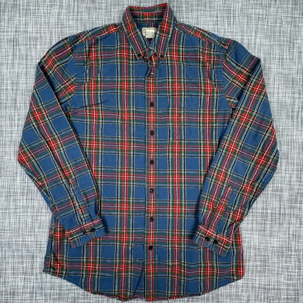 L.L. Bean Mens Flannel Shirt Slightly Fitted Plaid Cotton Blue Red Large Tall